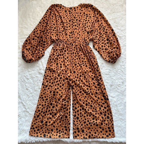 Rhode Jumpsuit Blake Long Sleeve Wide Leg Satin Leopard Cheetah Print L NWT New - Picture 6 of 15